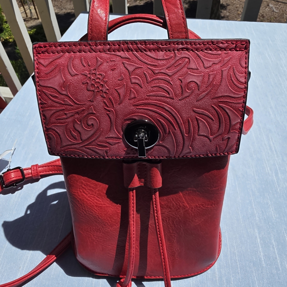 Elegant Embossed Red Backpack